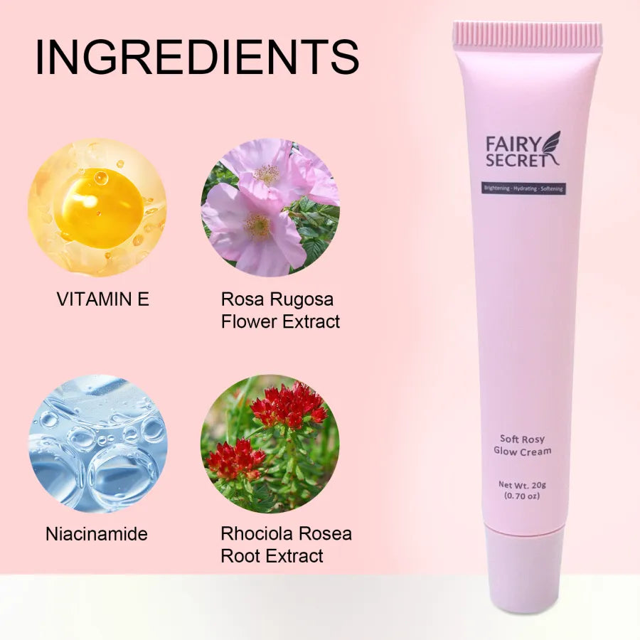 柔和粉色光泽面霜，适合细腻肌肤，由FairySecret®品牌的GlanceWell柔肤霜。