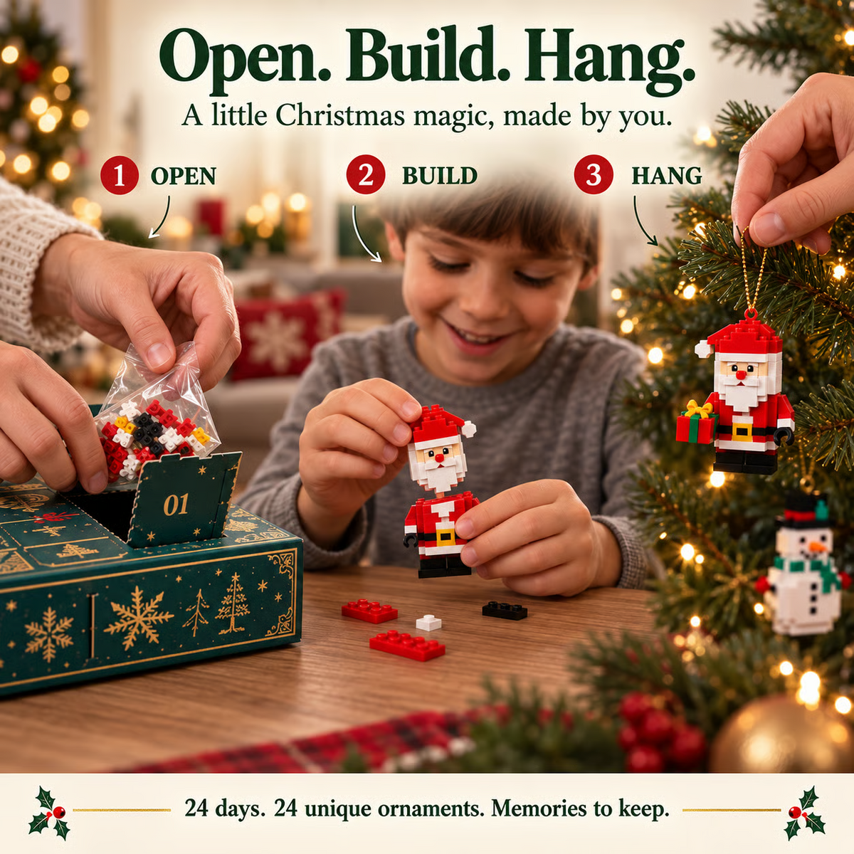 ⏳ Last Day 49% OFF – 🎄24-Day Mini Christmas Brick Ornament Advent Calendar | 24 Unique Buildable Holiday Ornaments to Create, Hang & Keep 🧱