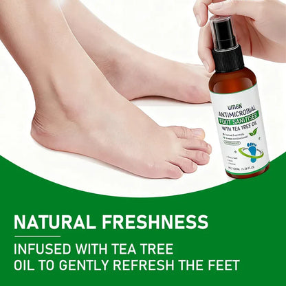 VitalHerb Life的Umex茶树足喷剂，展示喷雾瓶及使用场景，快速除菌除味，适合足部护理。