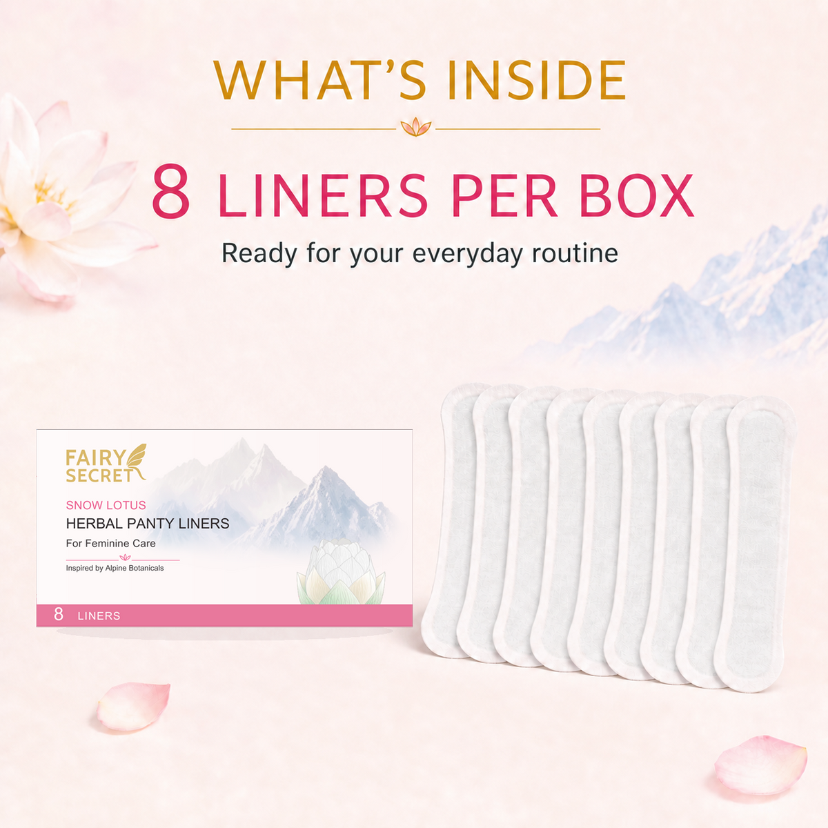 自然女性蒸汽垫，含雪莲和七种草药，VitalHerb Life FairySecret®女性护理产品的内部成分展示