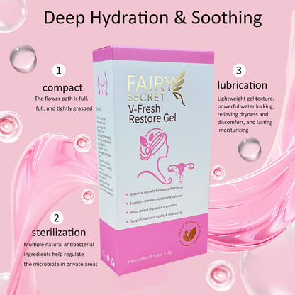 FairySecret® V-Fresh Restore Gel瓶装，女性私密护理产品，透明凝胶质地，适合日常护理使用