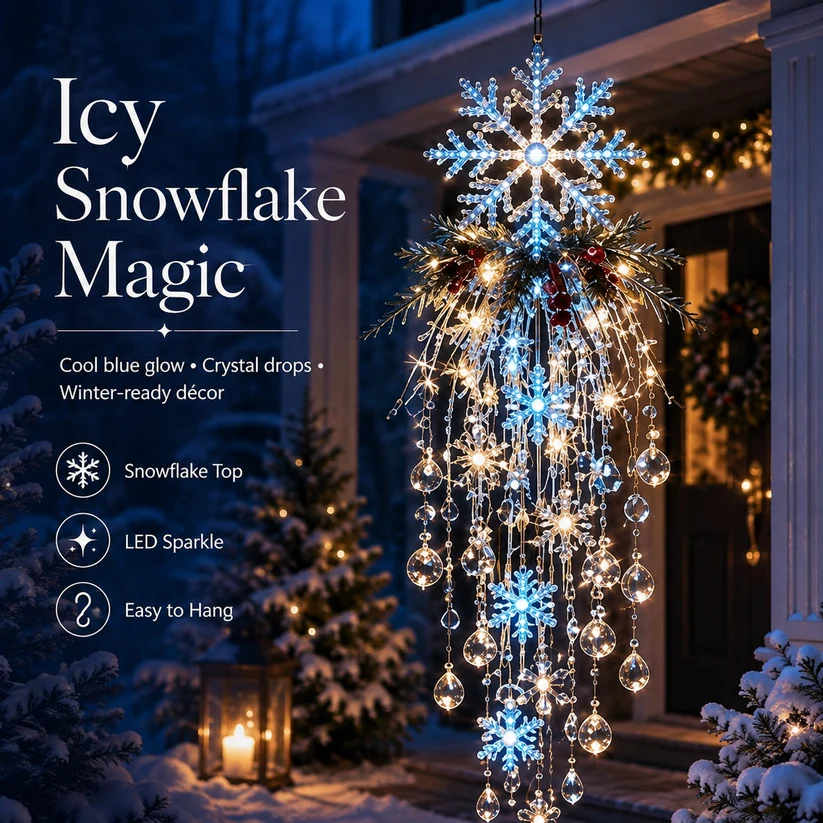 🔥 50% OFF Today 🎅 Christmas Hanging Snowflake & Crystal LED Light | Magical Porch Glow ✨