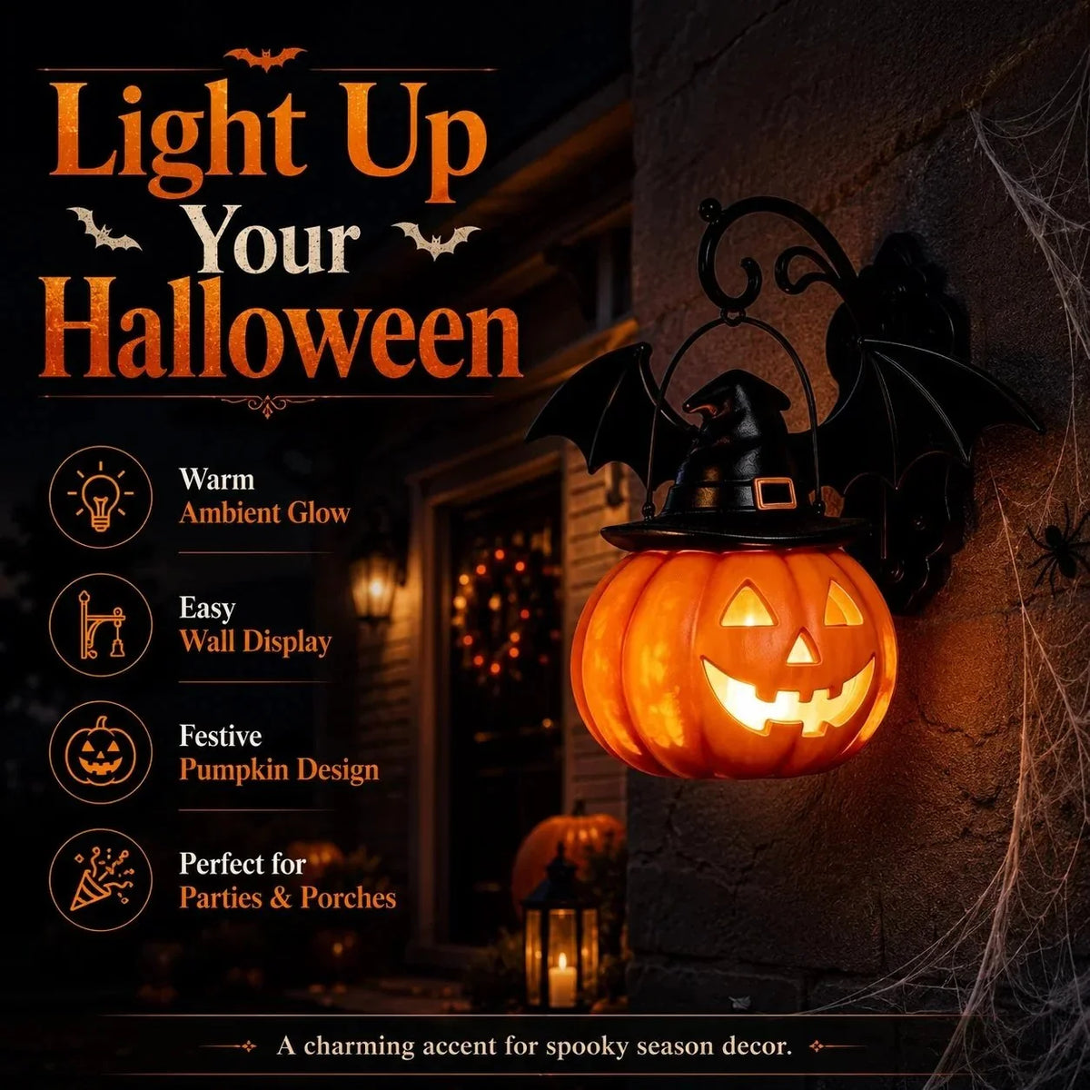 🎉🎃Halloween Early Bird Special Sale OFF🎃 Bat Hat Pumpkin Wall Lamp 🦇