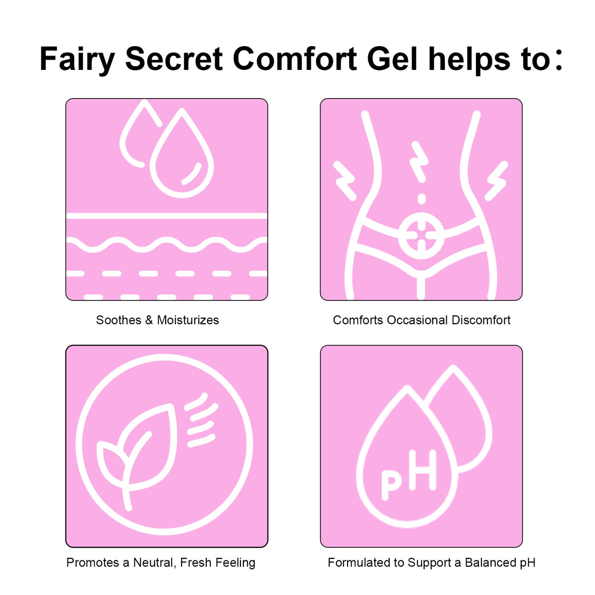 FairySecret® V-Fresh Restore Gel瓶装，白色管身，适合女性私密护理，展示产品正面。