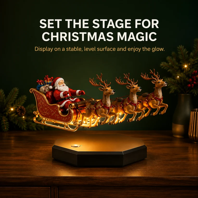 🎅 Floating Santa Sleigh with 3 Reindeer – Magnetic Levitation Christmas Display 💗