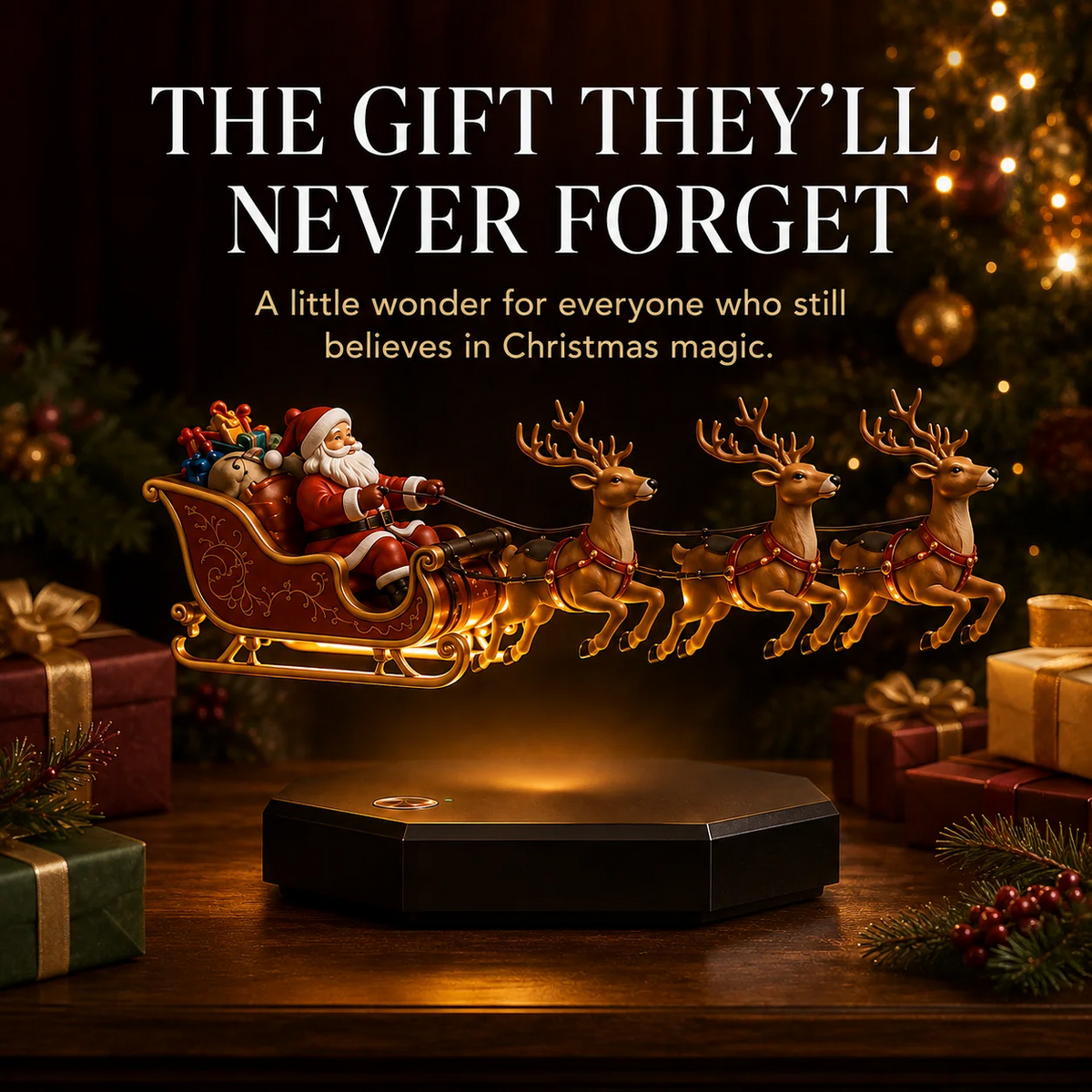 🎅 Floating Santa Sleigh with 3 Reindeer – Magnetic Levitation Christmas Display 💗