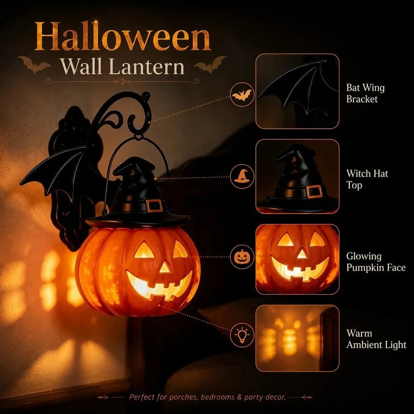 🎉🎃Halloween Early Bird Special Sale OFF🎃 Bat Hat Pumpkin Wall Lamp 🦇
