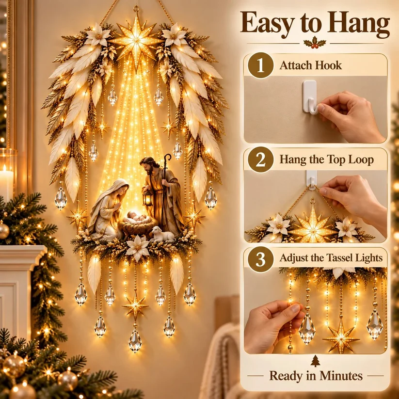 ✨👼 Heavenly Angel Wings Nativity Light✨ – Lighted Christmas Wall Decor ✈️