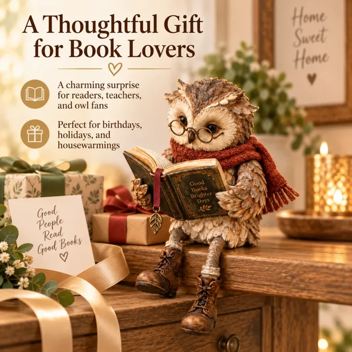 🦉 Reading Owl Figurine with Glasses — A Charming Gift for Book Lovers 📚