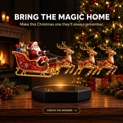 🎅 Floating Santa Sleigh with 3 Reindeer – Magnetic Levitation Christmas Display 💗