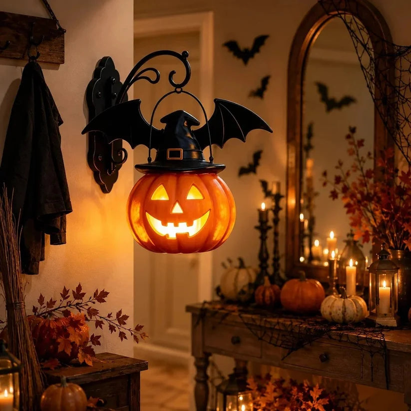 🎉🎃Halloween Early Bird Special Sale OFF🎃 Bat Hat Pumpkin Wall Lamp 🦇
