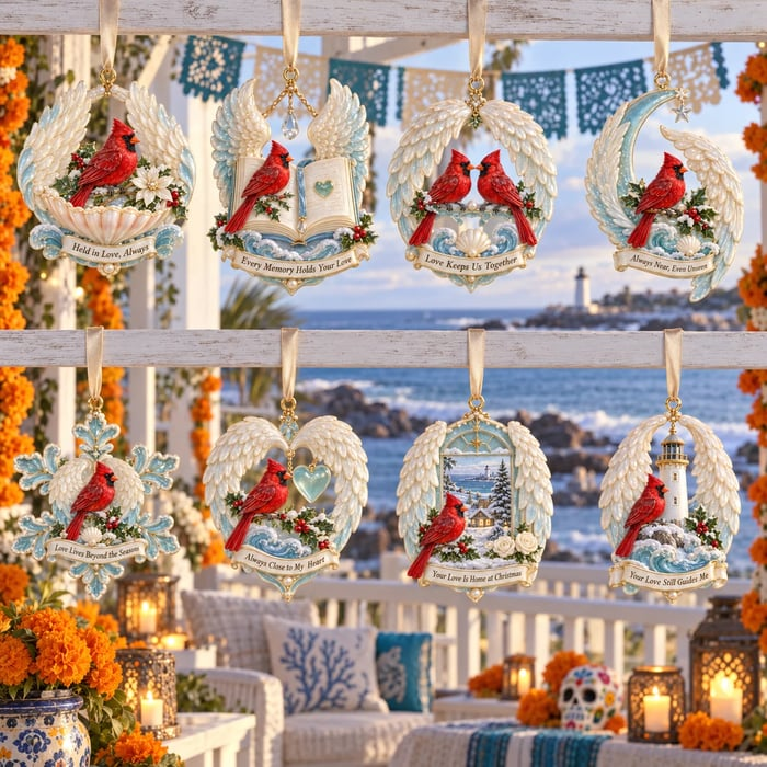 Cardinal & Angel Wing Memorial Ornaments