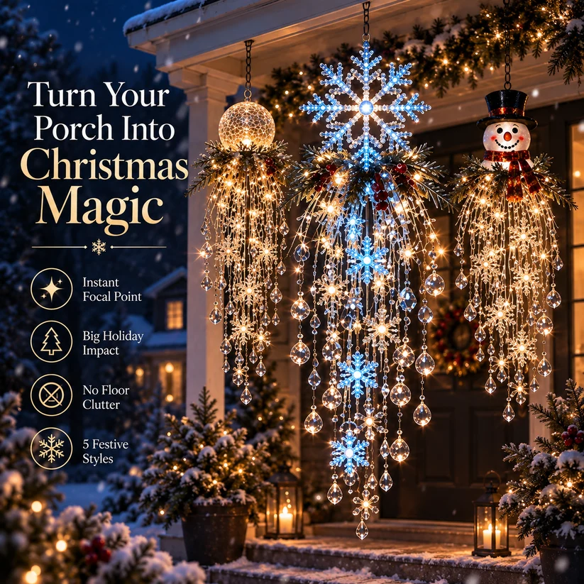 🔥 50% OFF Today 🎅 Christmas Hanging Snowflake & Crystal LED Light | Magical Porch Glow ✨