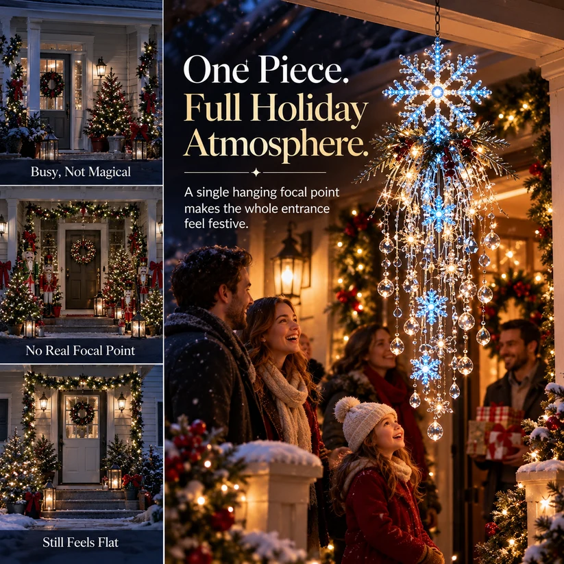 🔥 50% OFF Today 🎅 Christmas Hanging Snowflake & Crystal LED Light | Magical Porch Glow ✨