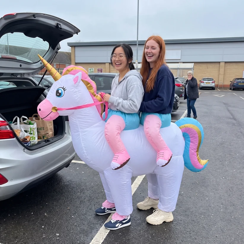 🦄 2-Person Inflatable Unicorn Costume – 30-Second Duo Party Costume for Halloween, Best Friends & Events