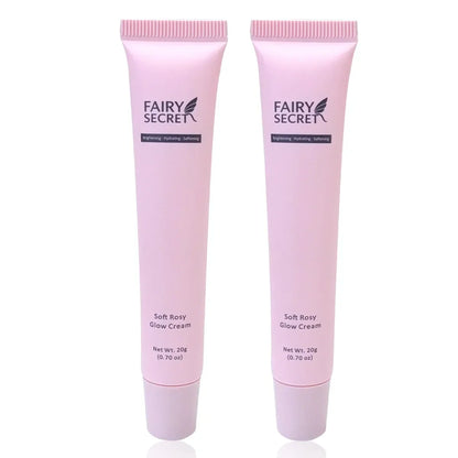 柔软玫瑰光乳霜，适合细腻肌肤，来自FairySecret®，由GlanceWell品牌制造，瓶装展示。