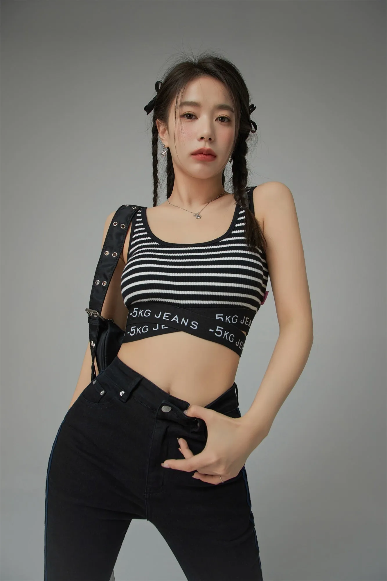 '-5kg Jeans Striped Sleeveless Crop Top