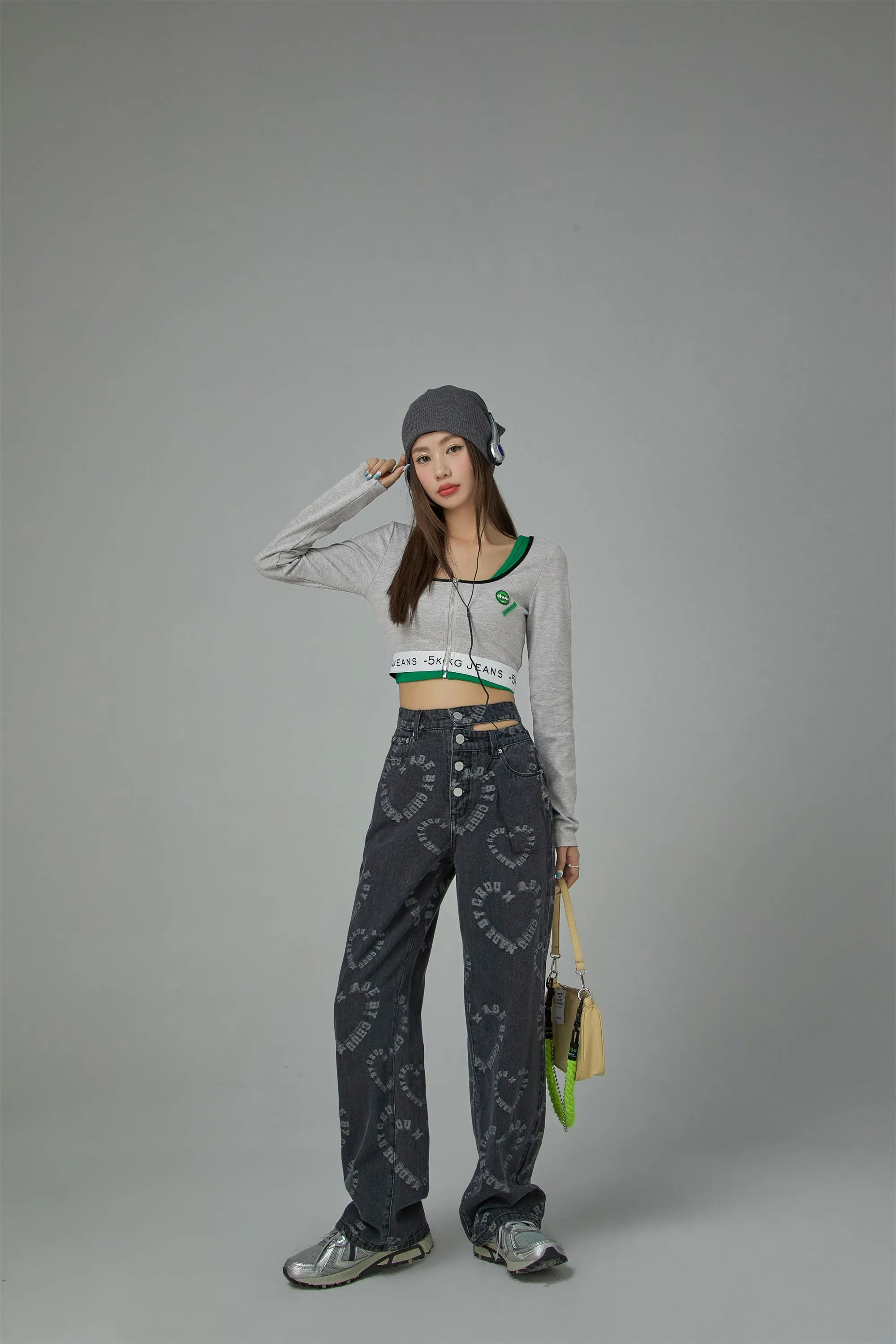 '-5Kg Jeans Zip-Up Crop Top