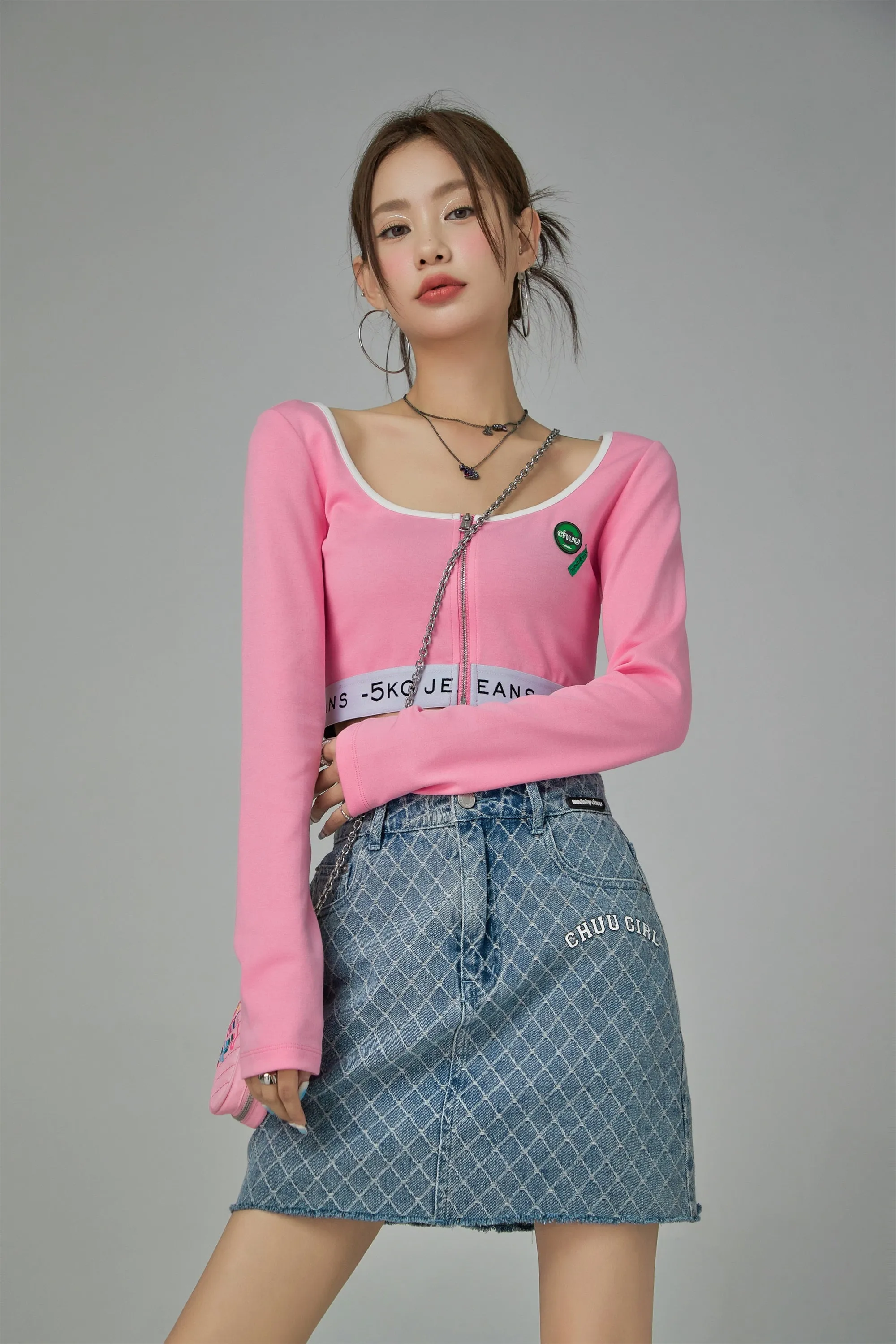 '-5Kg Jeans Zip-Up Crop Top