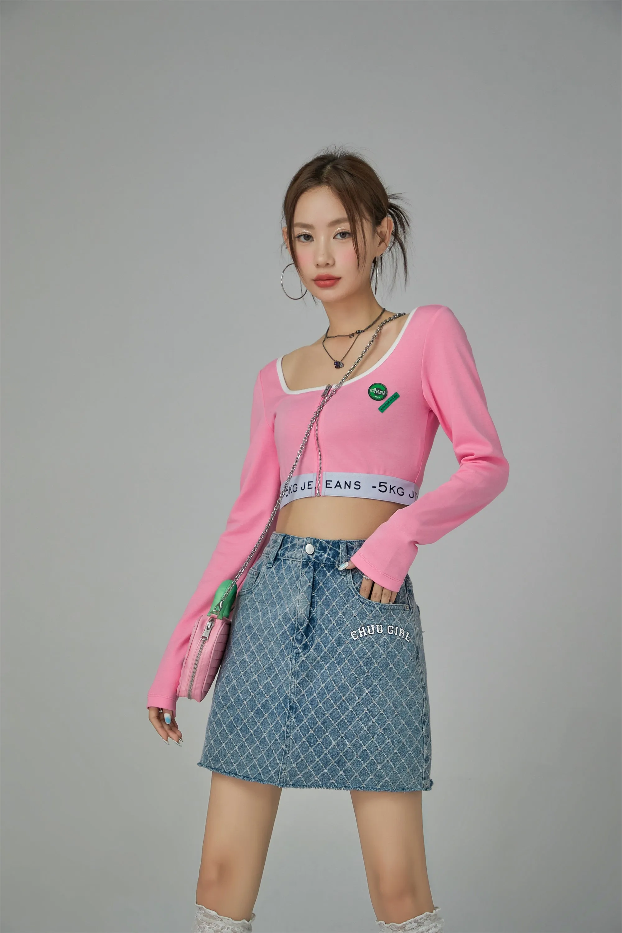 '-5Kg Jeans Zip-Up Crop Top