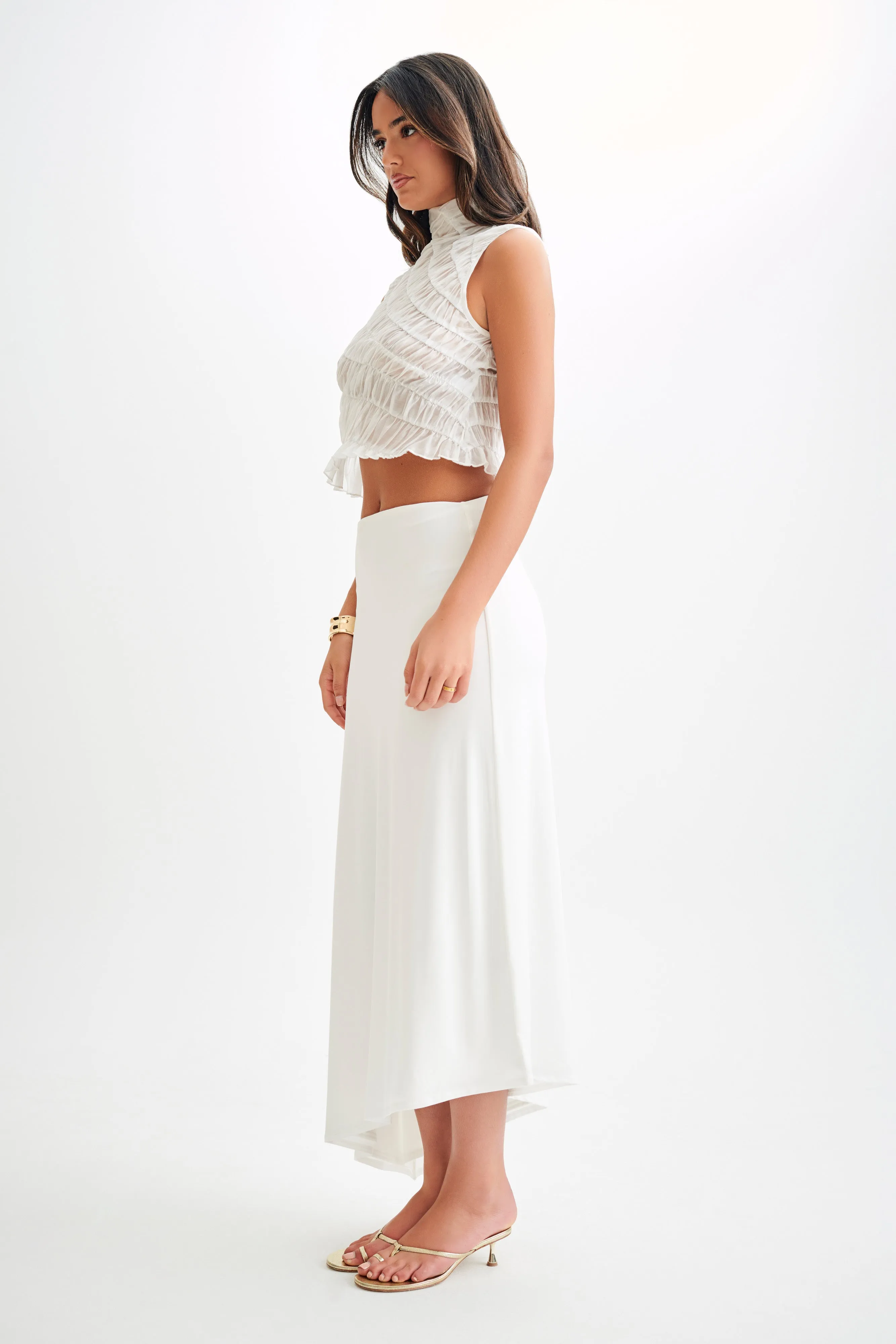 Adella Gathered Sleeveless Top - Ivory