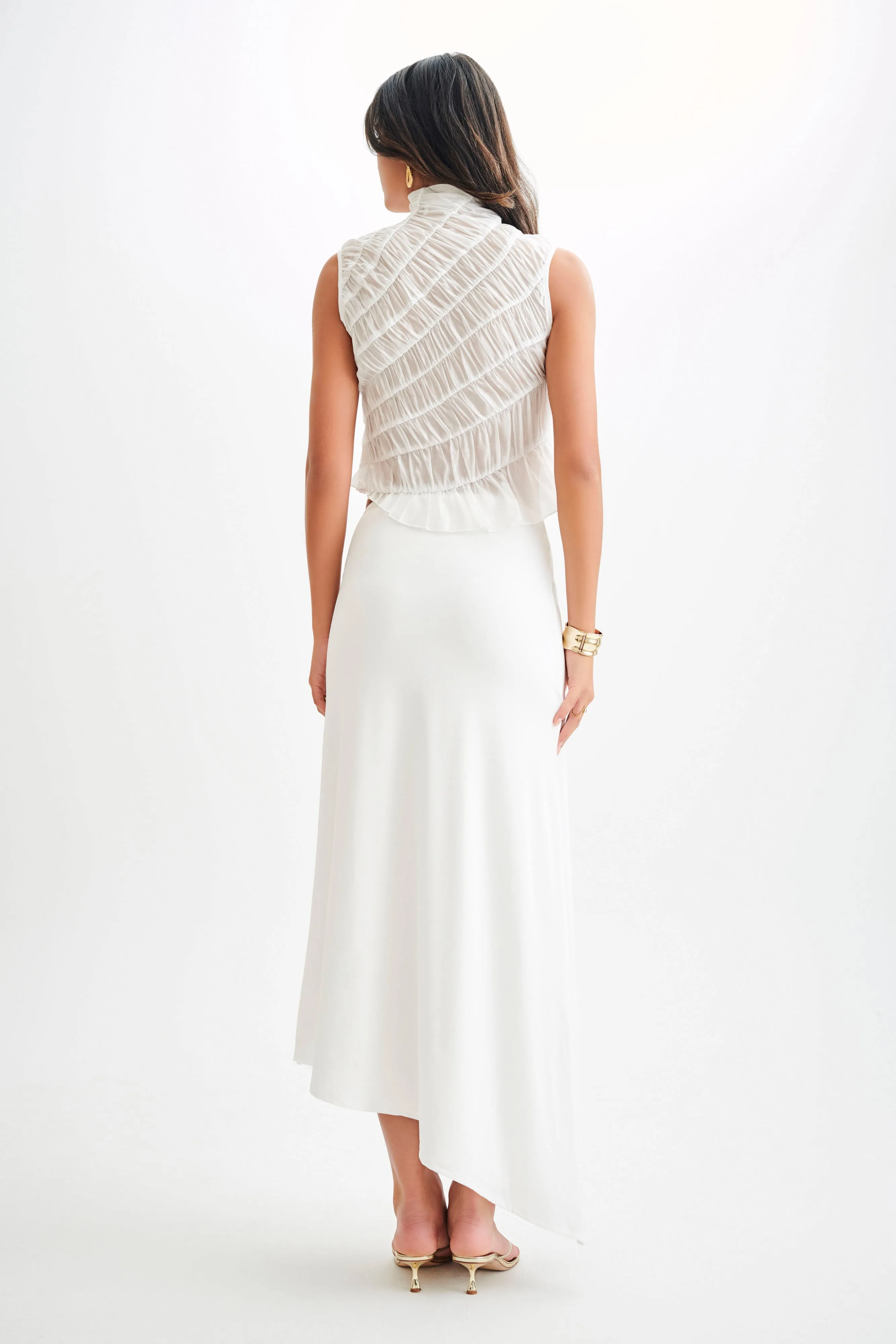 Adella Gathered Sleeveless Top - Ivory