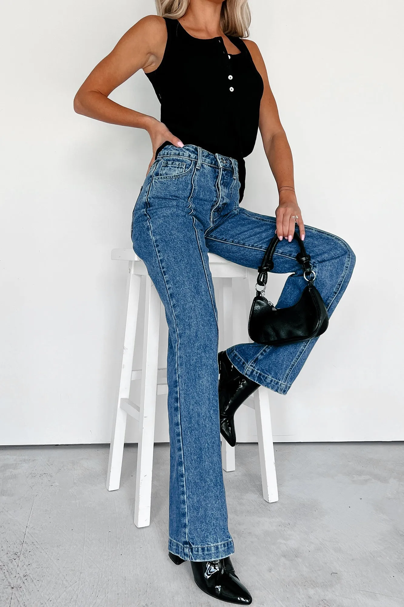 Adler High Rise Relaxed Fit 90s Flare Jeans (Dark Denim)