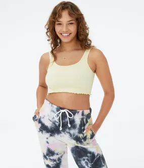 Aeropostale Womens' Acid Wash Seamless Cropped Scoop-Neck Tank - Yellow - Size L - Nylon - Teen Fashion & Clothing Pale Banana