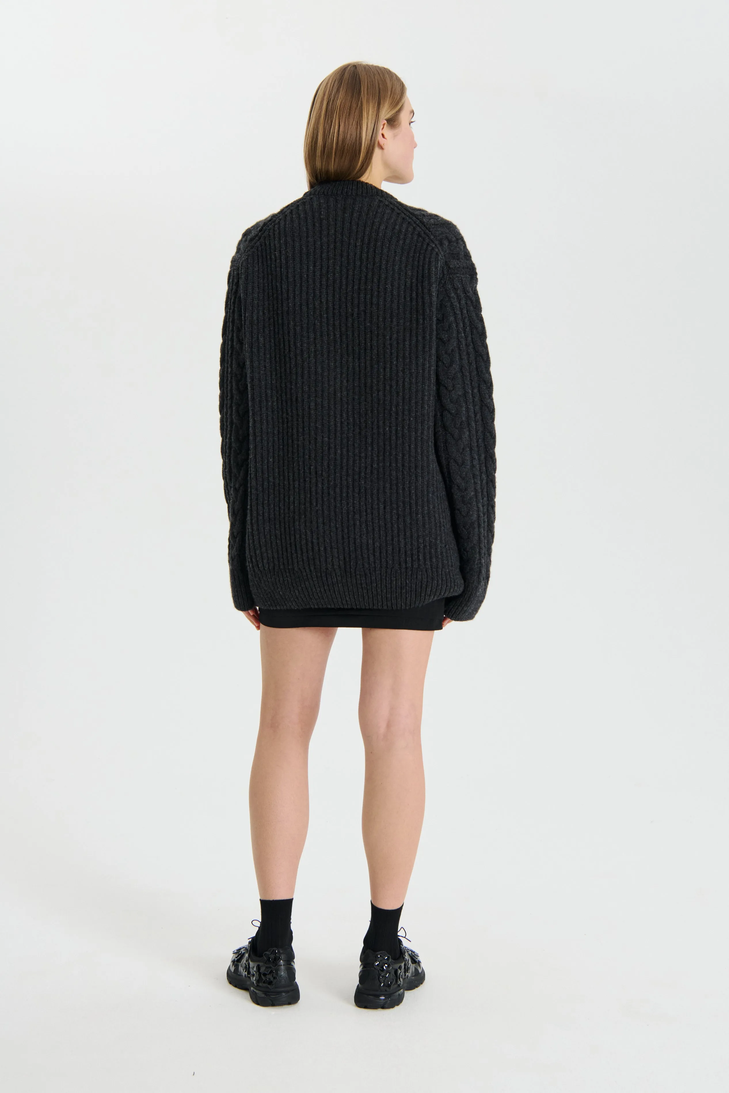 ALIA | JUMPER FISHERMAN KNIT CHARCOAL GREY