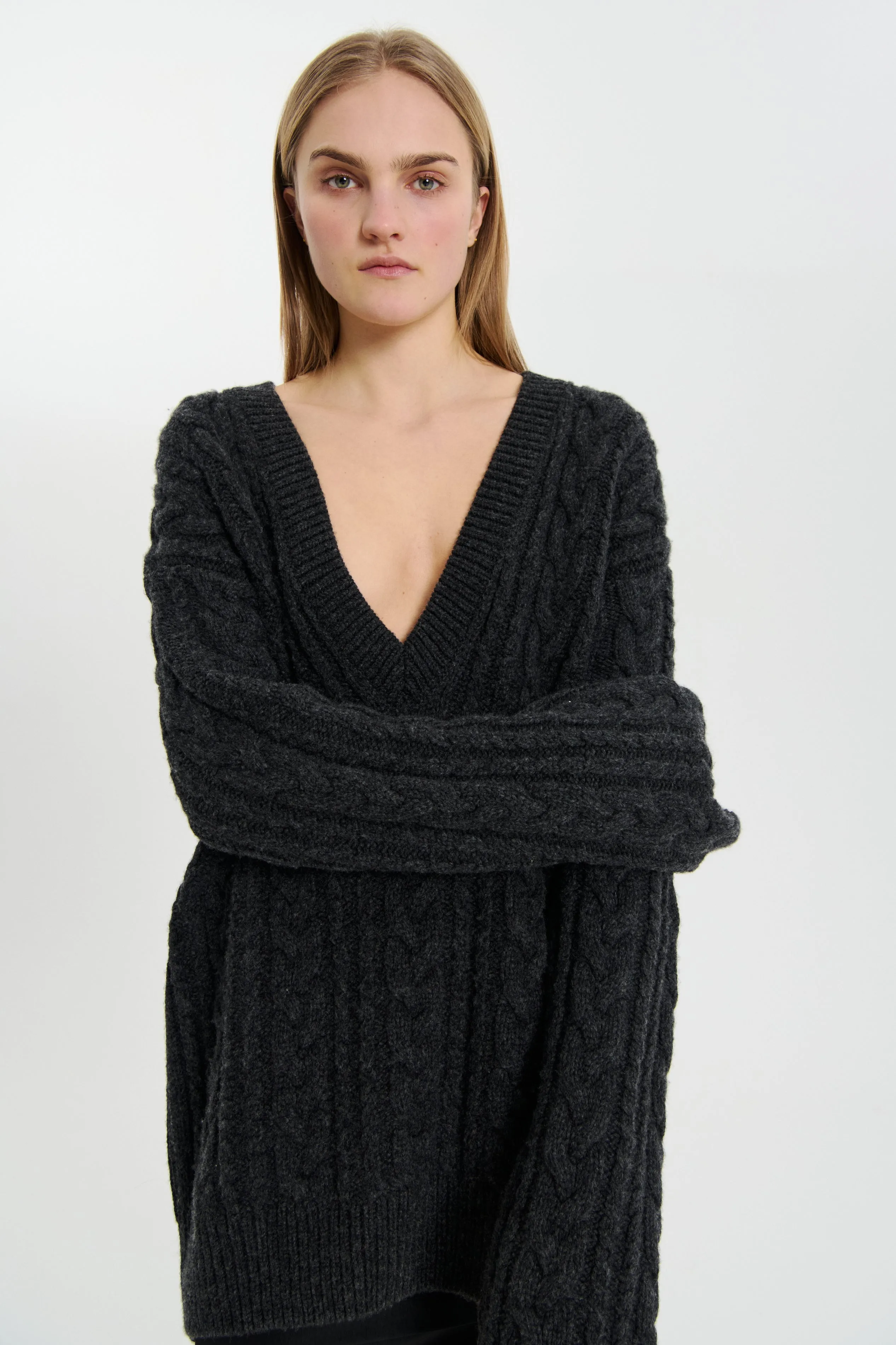 ALIA | JUMPER FISHERMAN KNIT CHARCOAL GREY