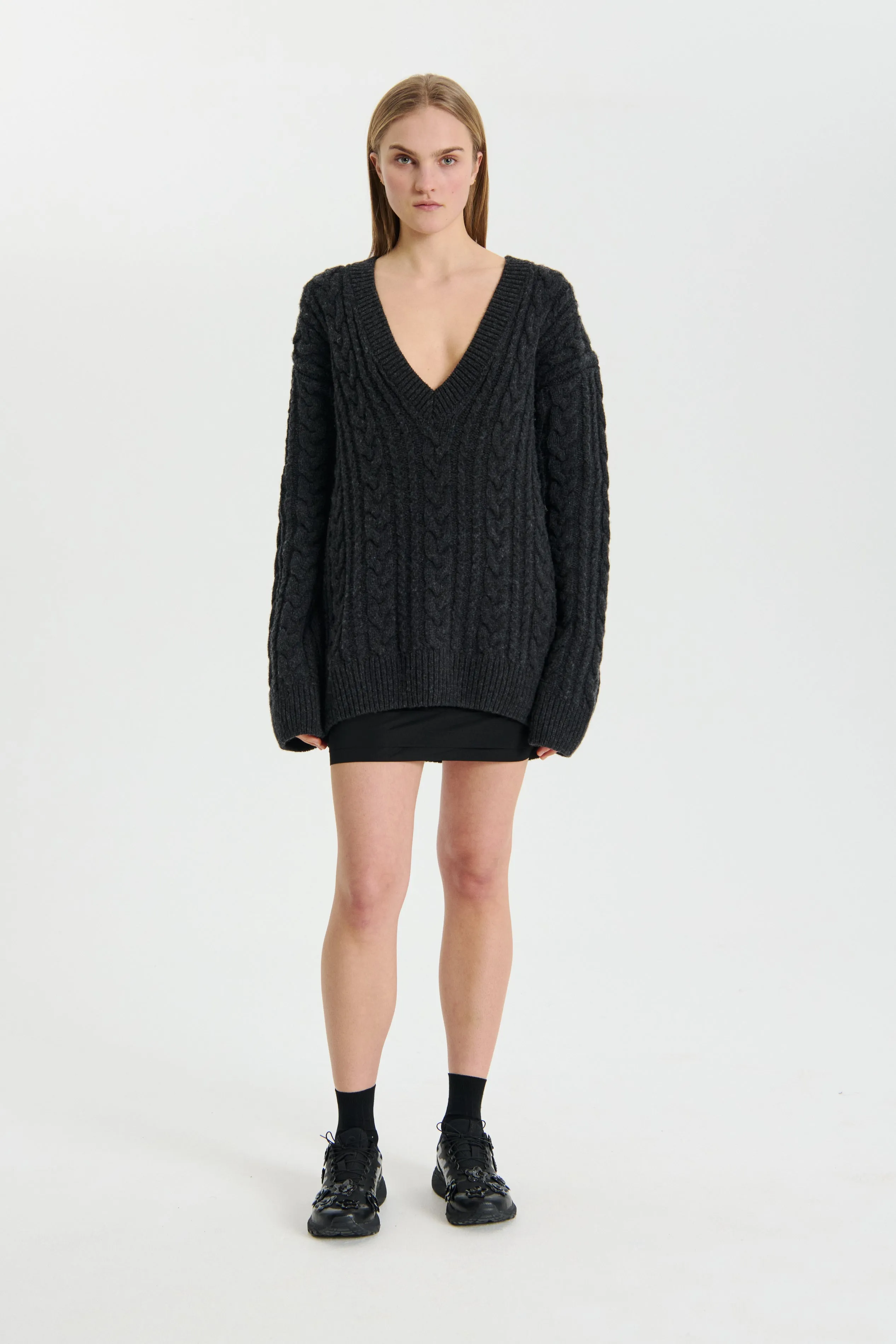 ALIA | JUMPER FISHERMAN KNIT CHARCOAL GREY