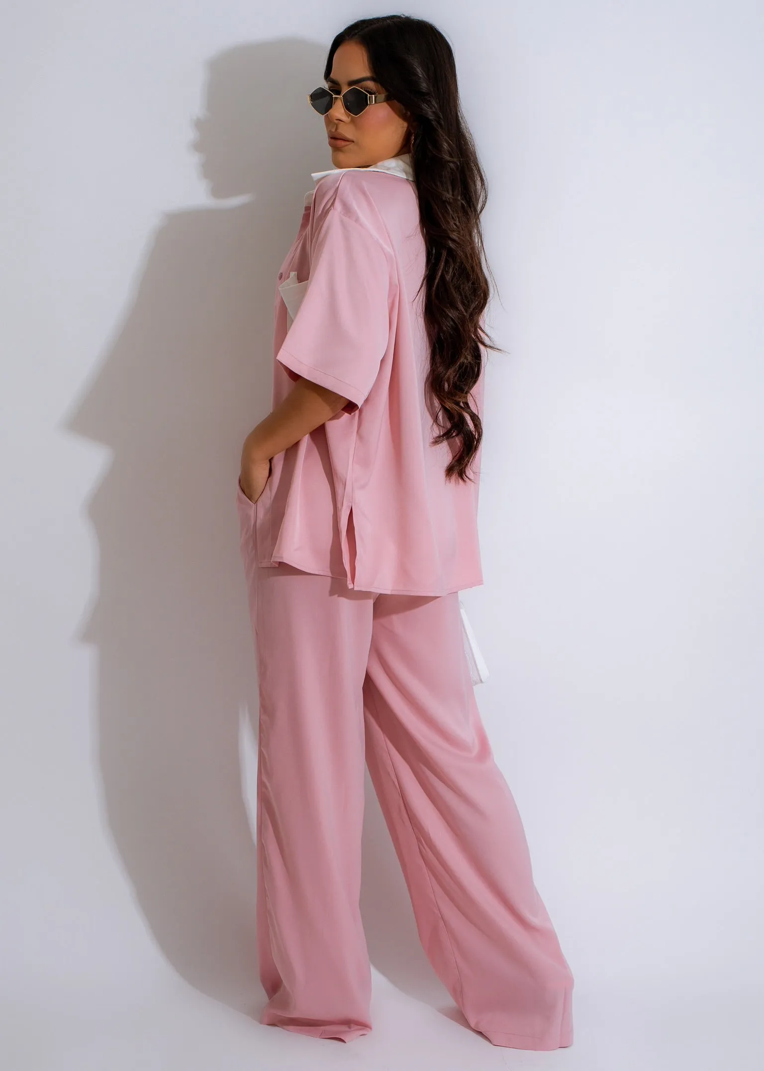 All For You Satin Pant Set Pink