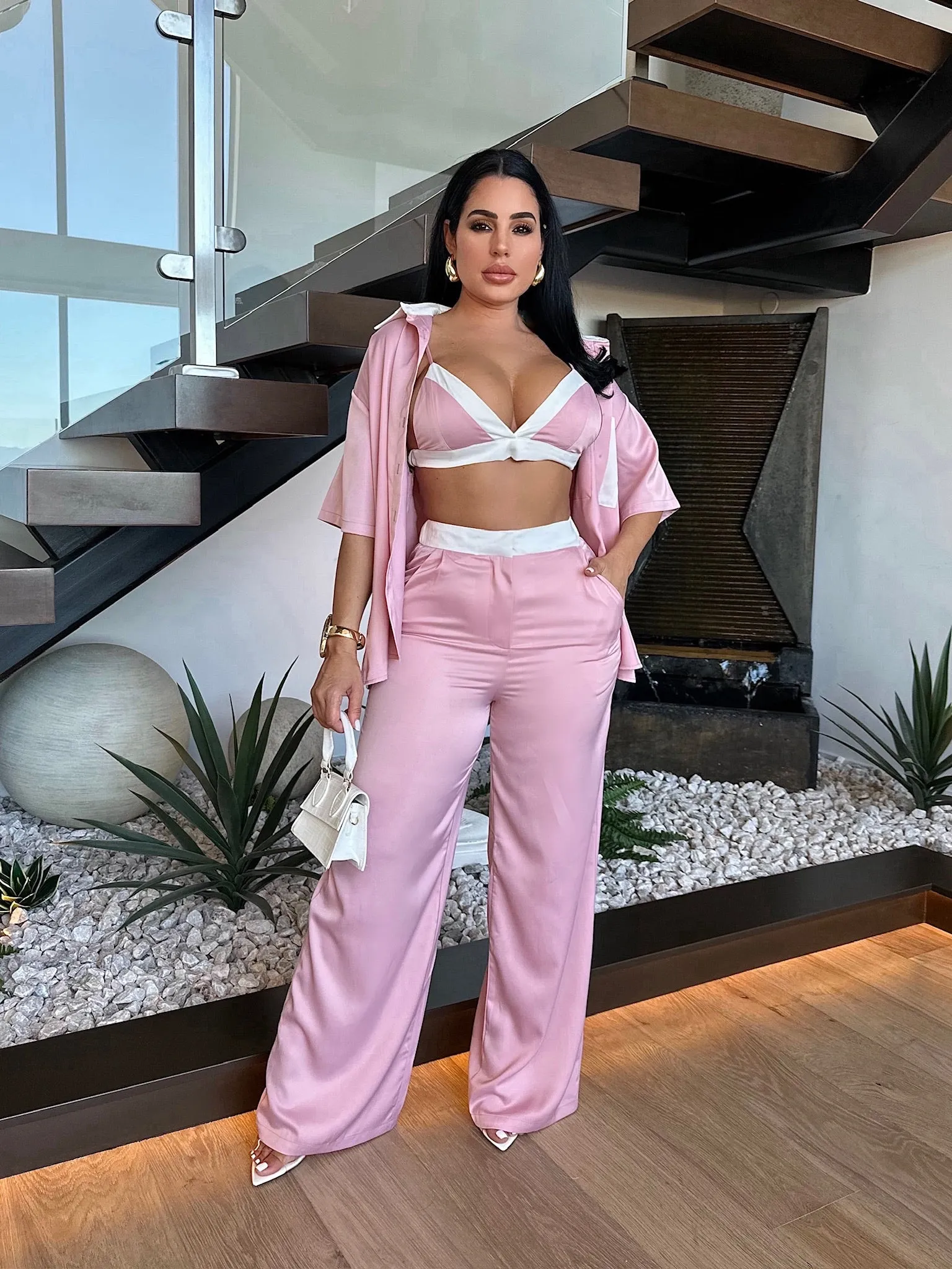 All For You Satin Pant Set Pink