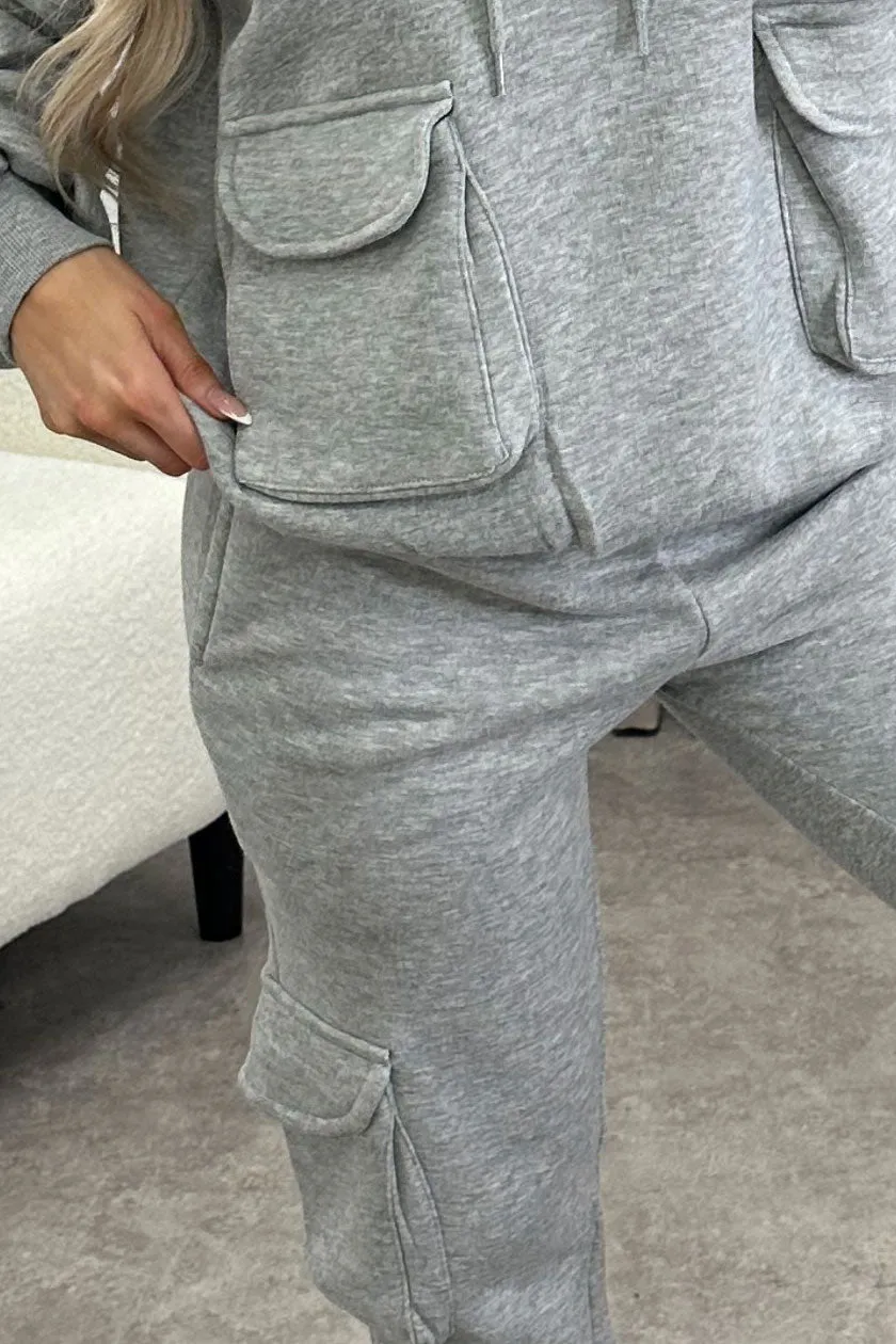 Amani Grey Utility Cargo Pocket Oversized Hoodie and Joggers Tracksuit Set