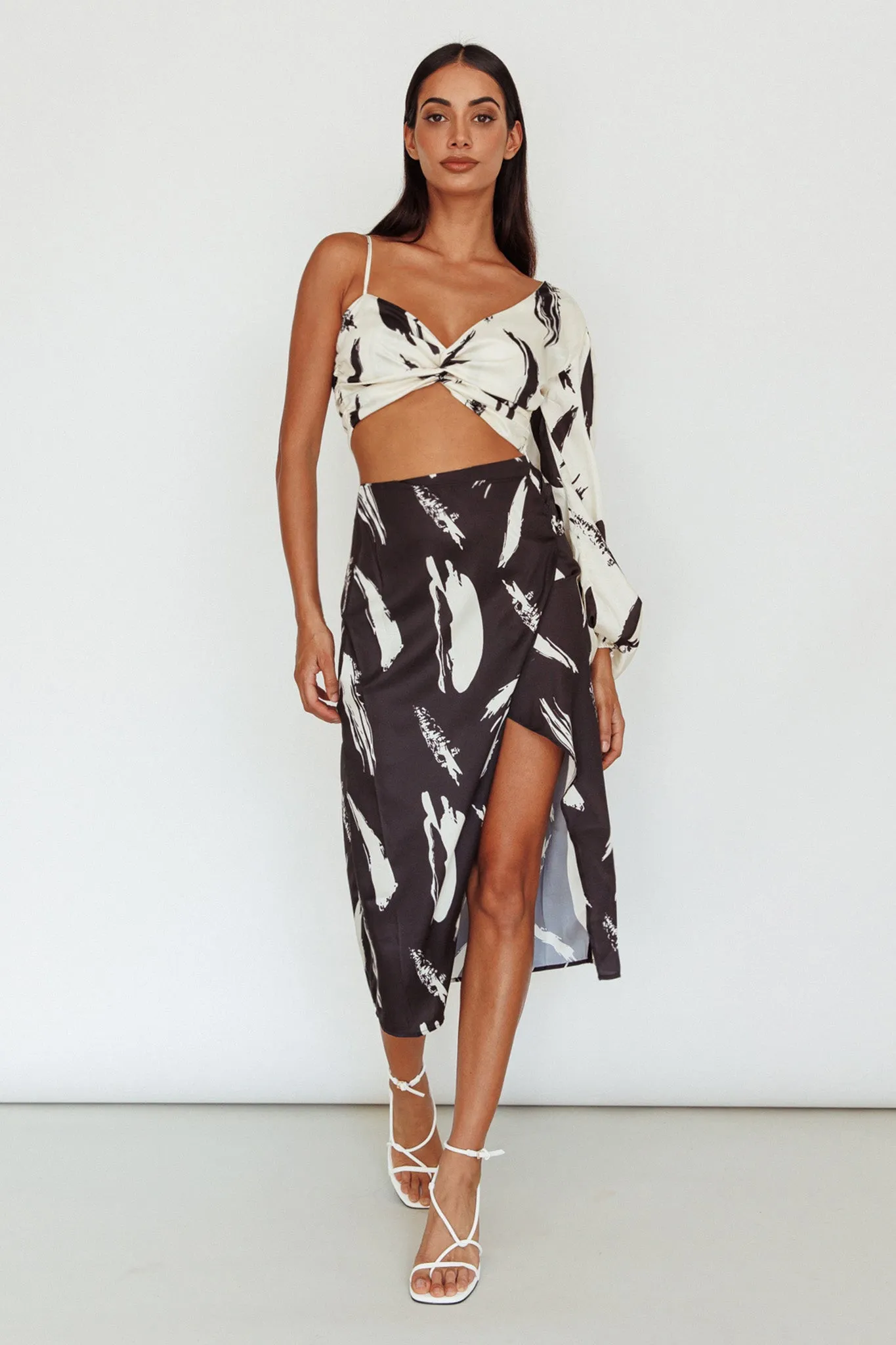 Amina Twist Bust Crop Top Printed Off White