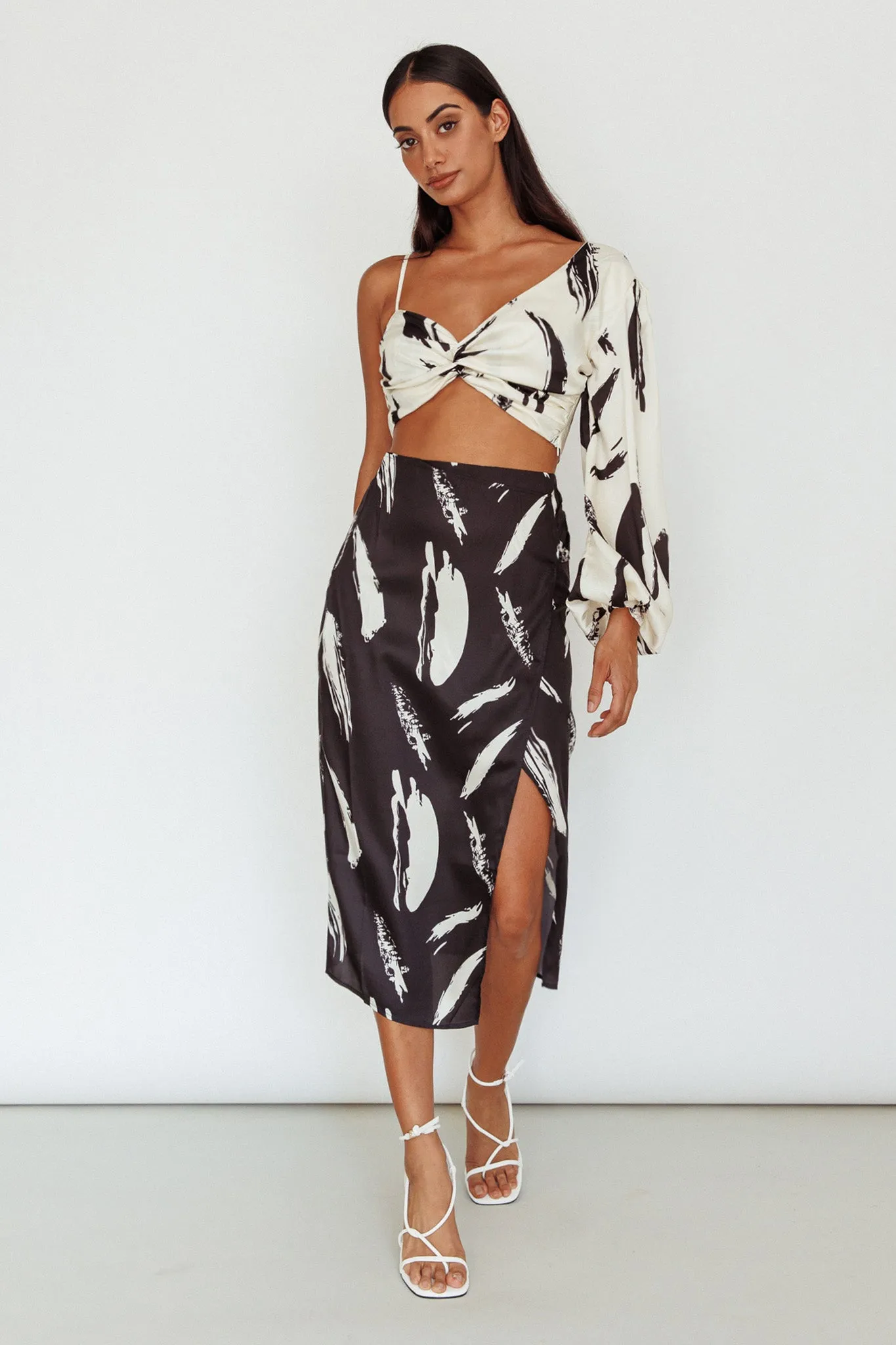 Amina Twist Bust Crop Top Printed Off White