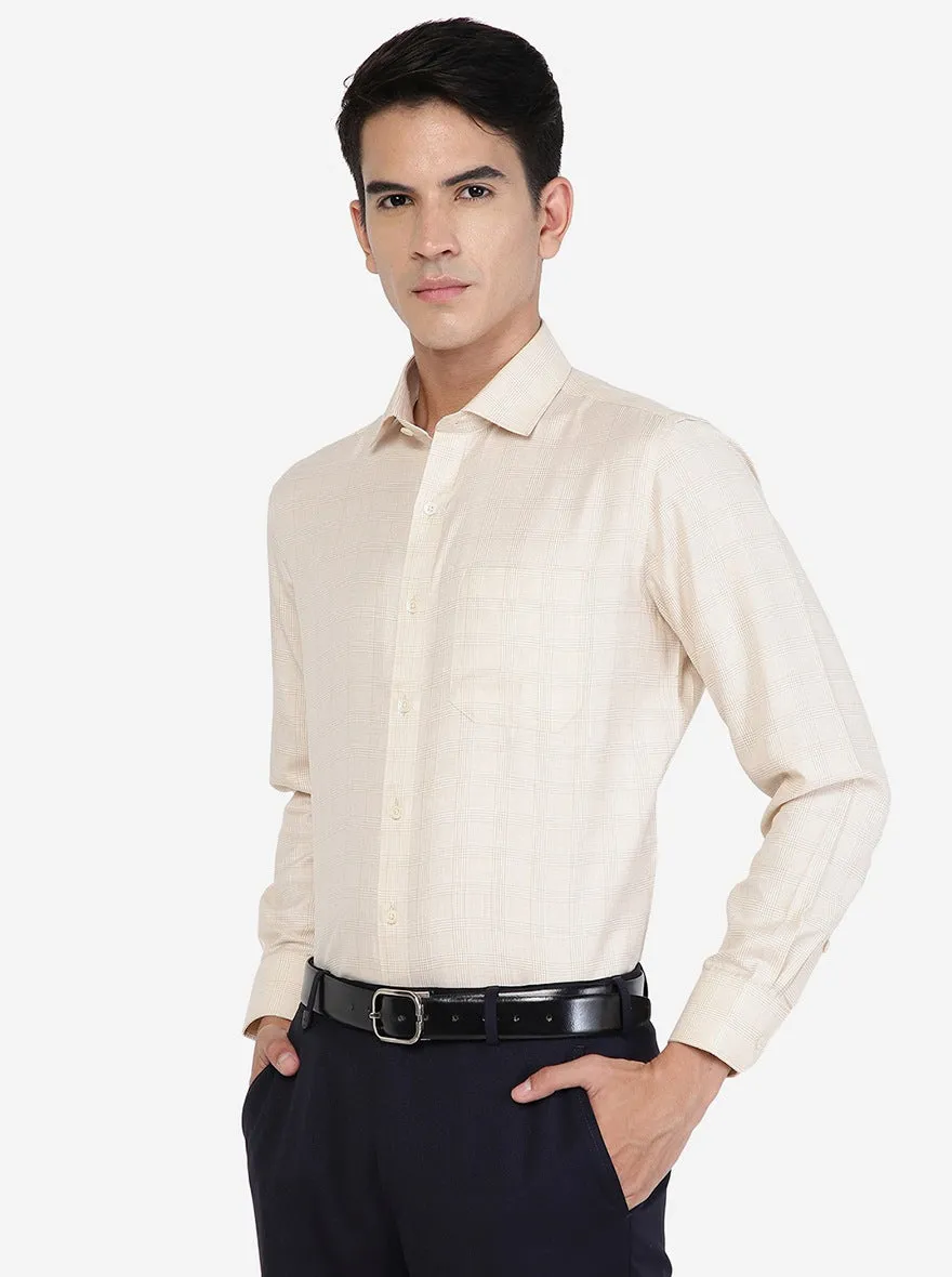 Beige Checked Slim fit Formal Shirt | Greenfibre