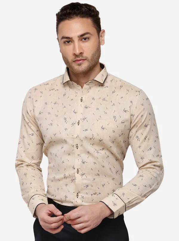 Beige Printed Slim Fit Party Wear Shirt | Greenfibre