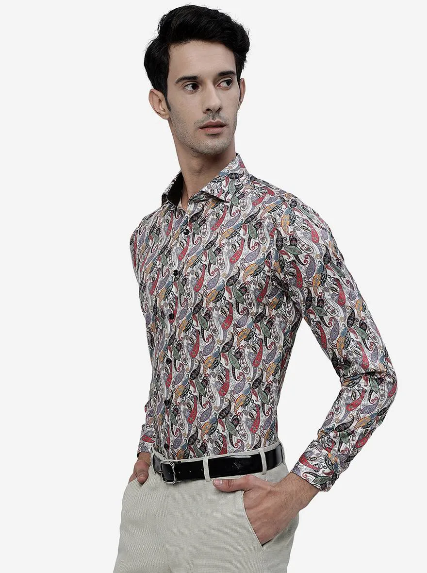 Beige Printed Slim Fit Party Wear Shirt | Wyre