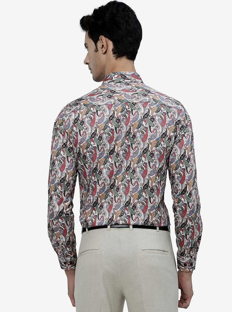 Beige Printed Slim Fit Party Wear Shirt | Wyre