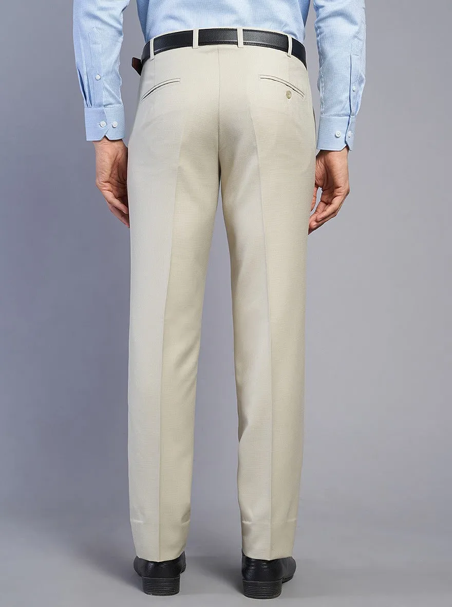 Beige Solid Slim Fit Formal Trouser | Metal