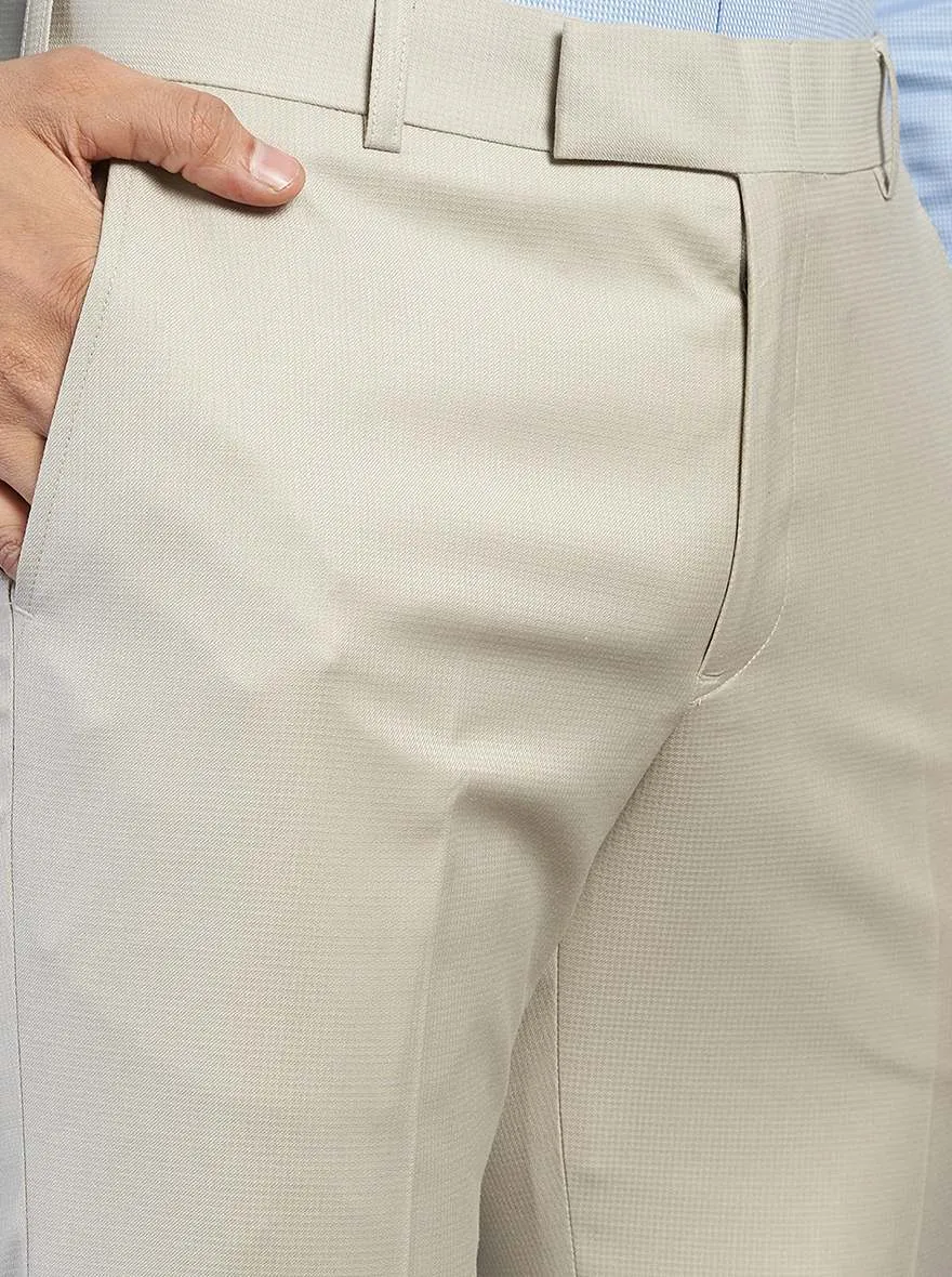 Beige Solid Slim Fit Formal Trouser | Metal