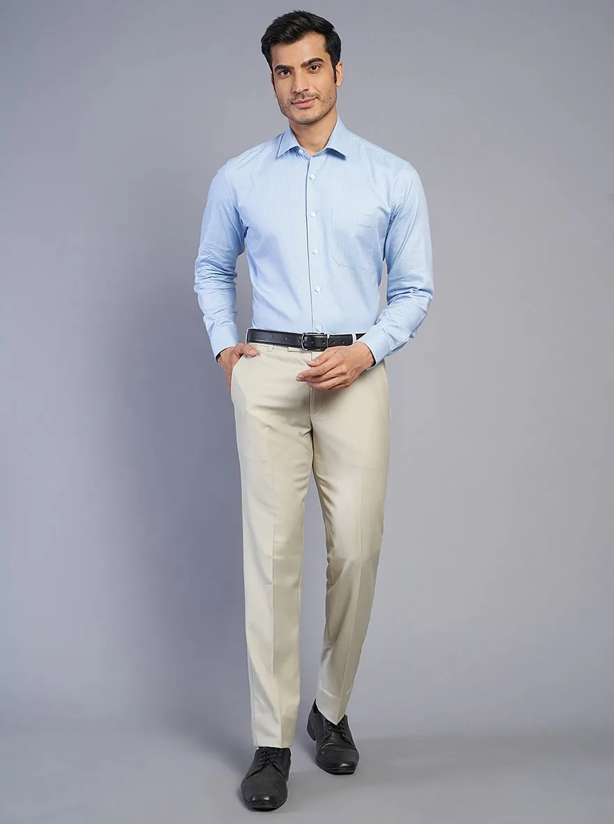 Beige Solid Slim Fit Formal Trouser | Metal