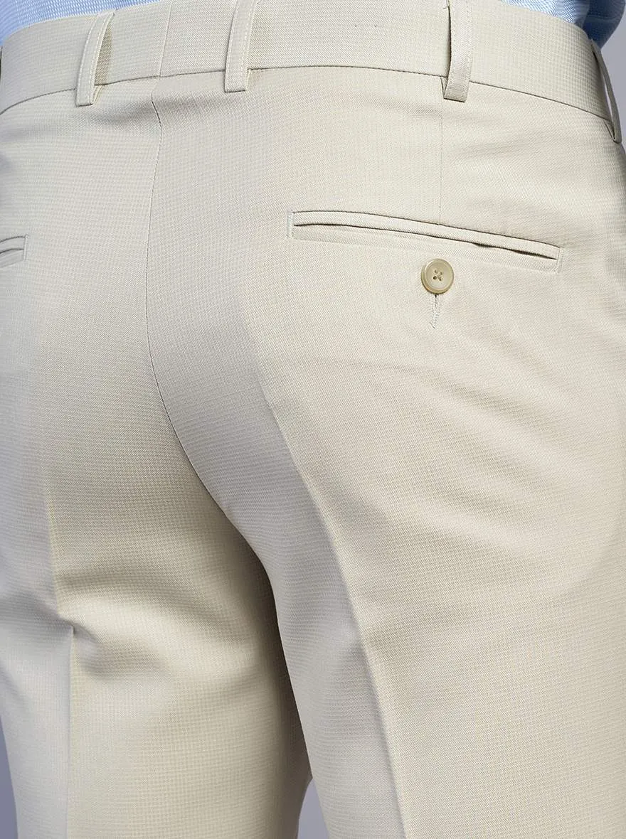 Beige Solid Slim Fit Formal Trouser | Metal