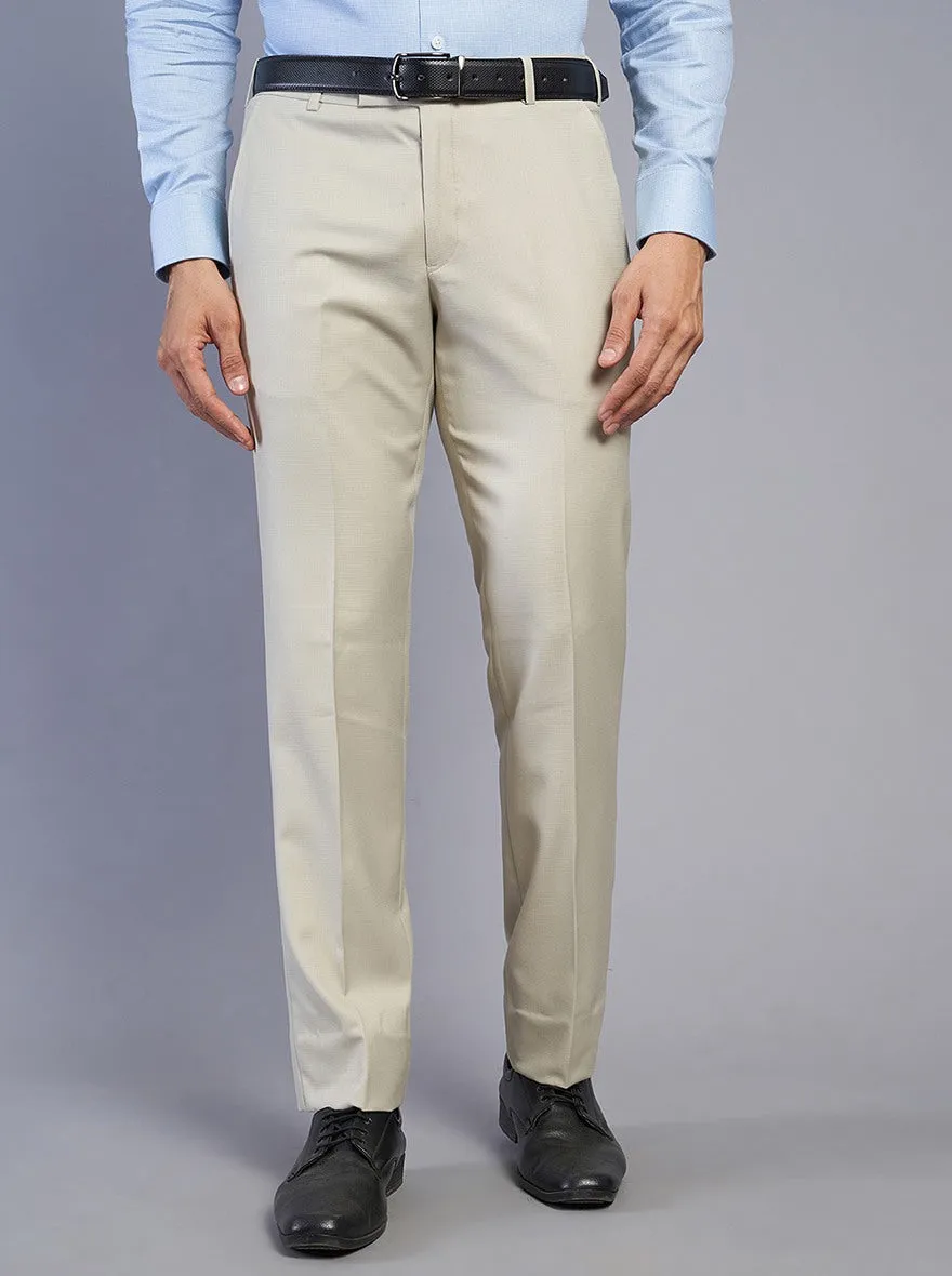 Beige Solid Slim Fit Formal Trouser | Metal