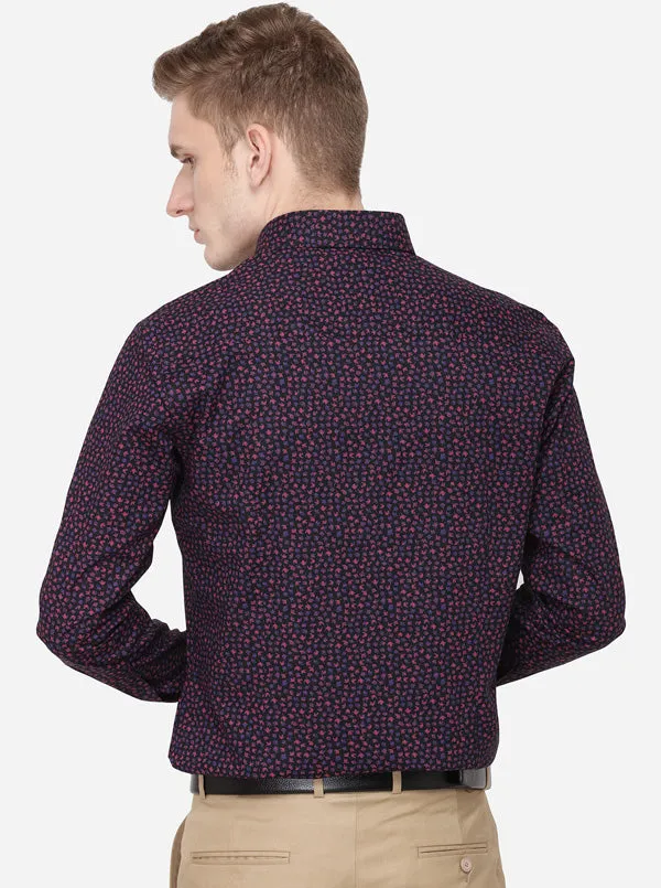 Black & Pink Printed Slim Fit Party Wear Shirt | JB Studio