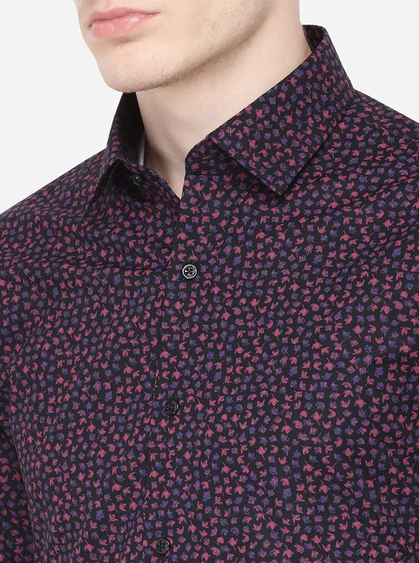 Black & Pink Printed Slim Fit Party Wear Shirt | JB Studio