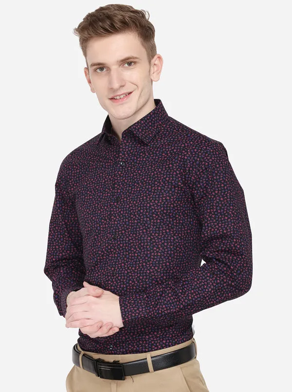 Black & Pink Printed Slim Fit Party Wear Shirt | JB Studio