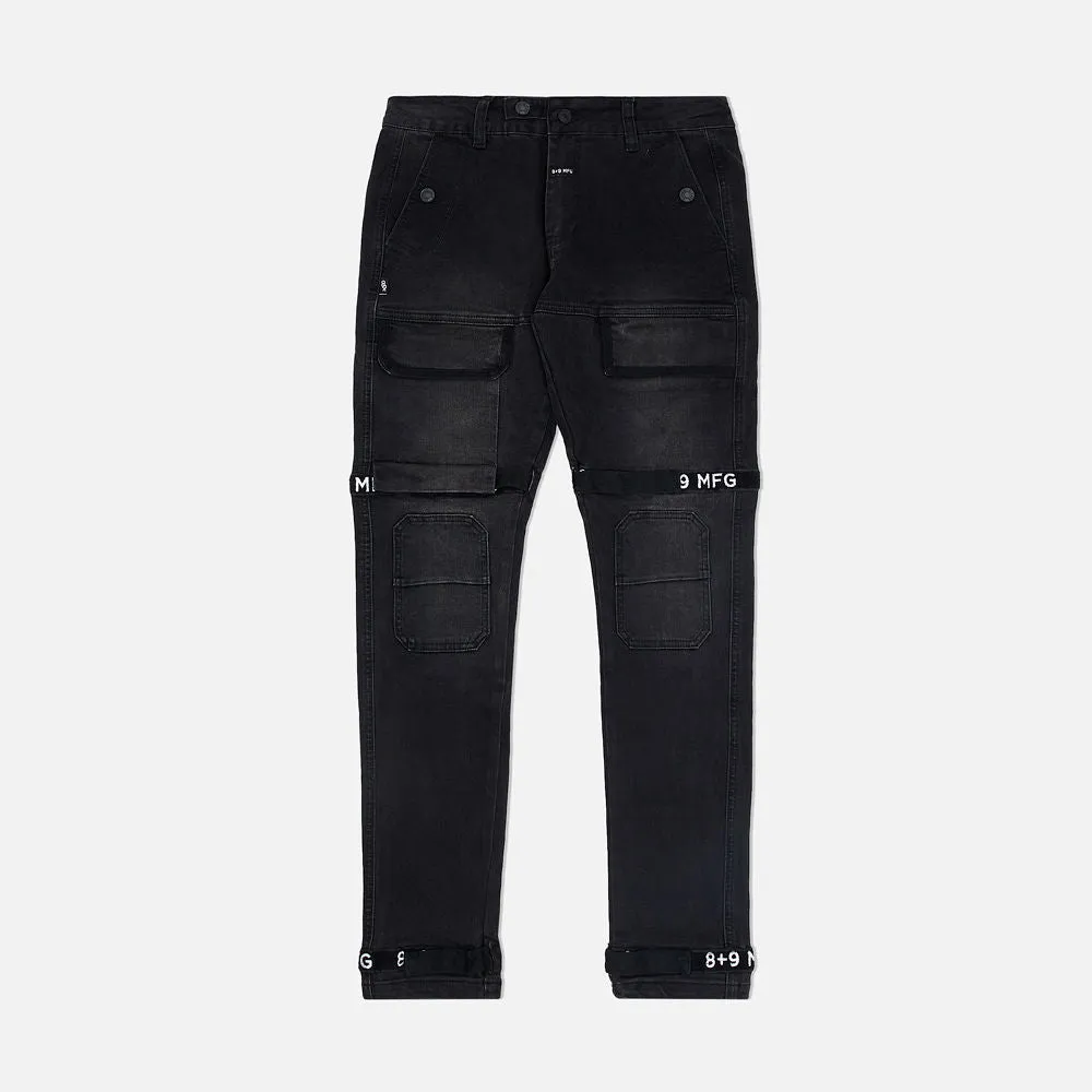 Black Denim Strapped Up Utility Pants