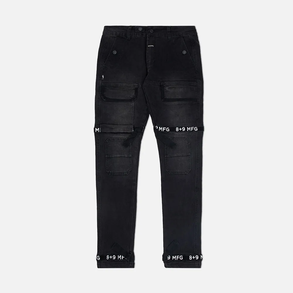 Black Denim Strapped Up Utility Pants